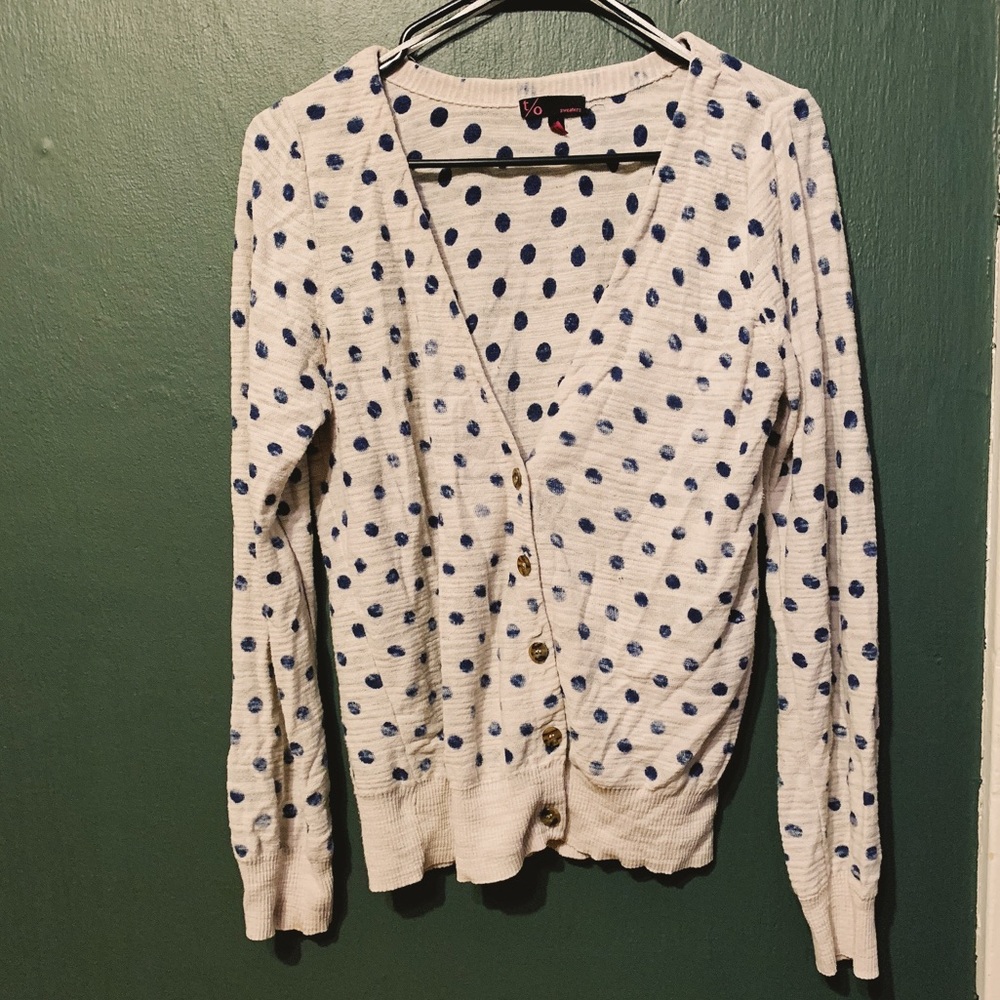 Navy Blue and Cream Polka Dot Cardigan